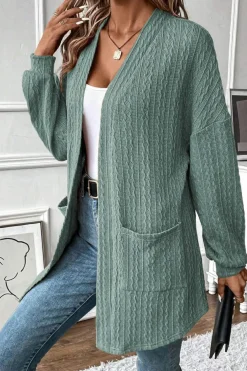 New Dear-Lover Textured Knit Side Pockets Open Front Cardigan Canton