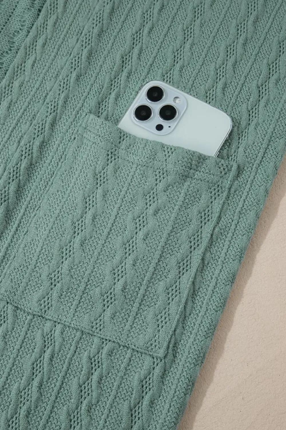 New Dear-Lover Textured Knit Side Pockets Open Front Cardigan Canton