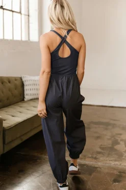 Online Dear-Lover Back Crossed Straps Hollow Out Jogger Jumpsuit Carbon Grey