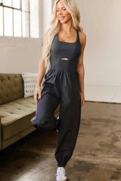 Online Dear-Lover Back Crossed Straps Hollow Out Jogger Jumpsuit Carbon Grey