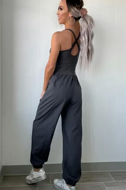 Online Dear-Lover Back Crossed Straps Hollow Out Jogger Jumpsuit Carbon Grey