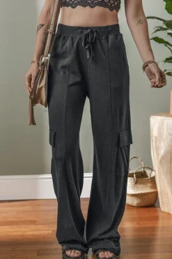 Fashion Dear-Lover Cargo Pockets Drawstring Sweatpants Carbon Grey