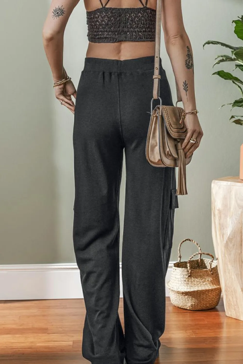 Fashion Dear-Lover Cargo Pockets Drawstring Sweatpants Carbon Grey