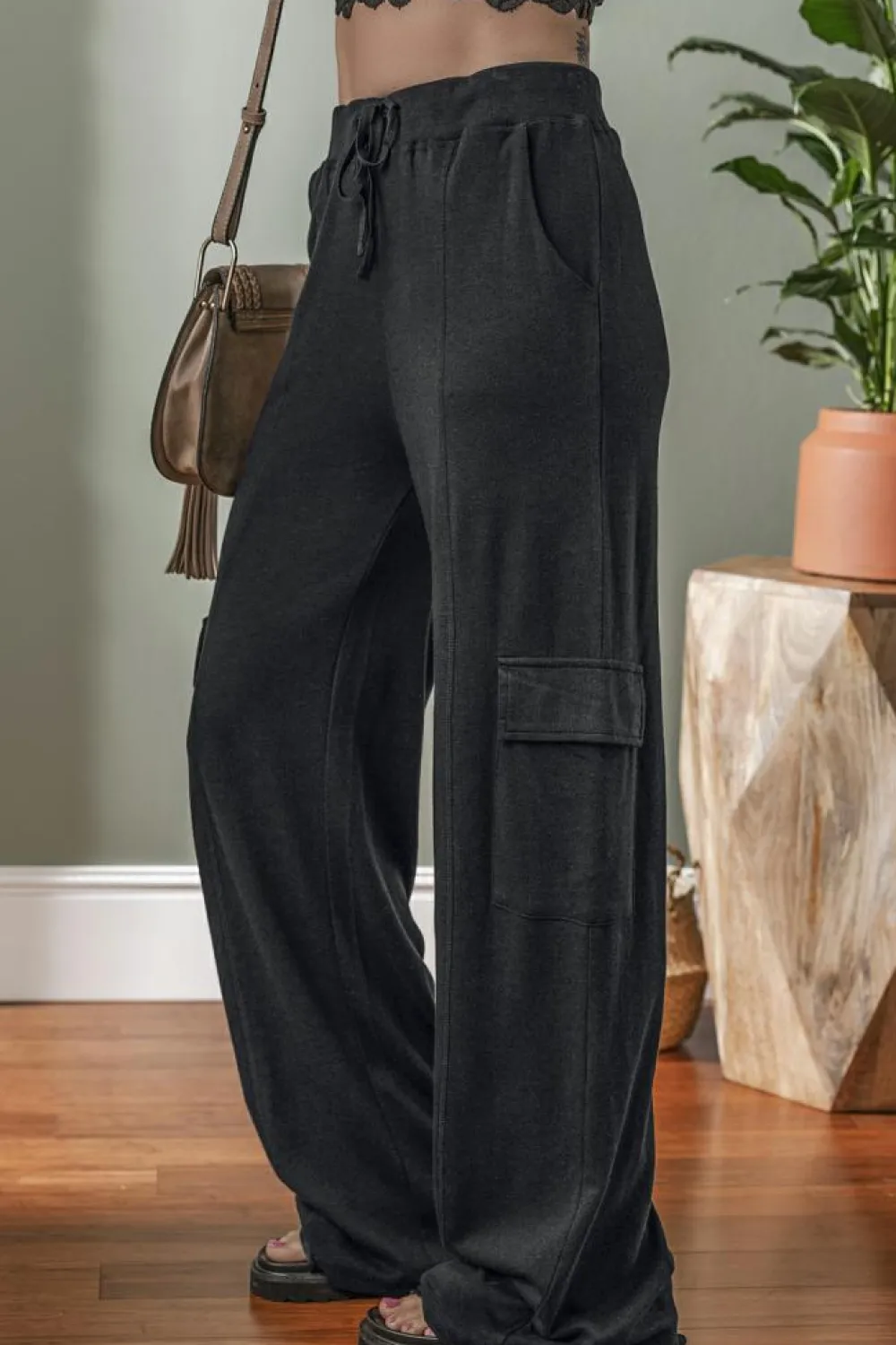 Fashion Dear-Lover Cargo Pockets Drawstring Sweatpants Carbon Grey