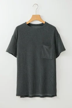 Discount Dear-Lover Corded Knit Pocketed Loose Fit T Shirt Carbon Grey