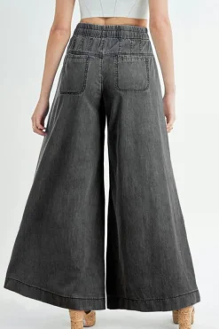 Sale Dear-Lover Mineral Wash Button Fly Waist Wide Leg Jeans Carbon Grey
