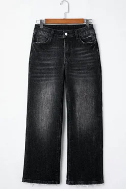Clearance Dear-Lover Mineral Wash Raw Hem High Waist Flared Jeans Carbon Grey