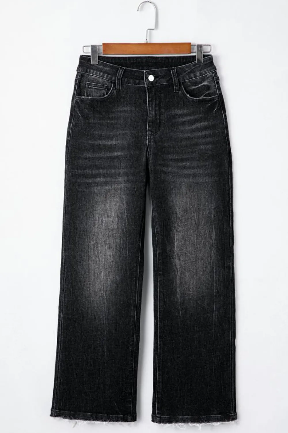 Clearance Dear-Lover Mineral Wash Raw Hem High Waist Flared Jeans Carbon Grey