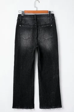 Clearance Dear-Lover Mineral Wash Raw Hem High Waist Flared Jeans Carbon Grey