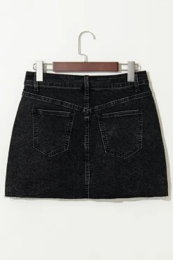 New Dear-Lover Mineral Wash Ripped Raw Hem Denim Mini Skirt Carbon Grey