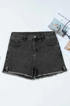 Best Dear-Lover Raw Hem High Waist Denim Shorts Carbon Grey