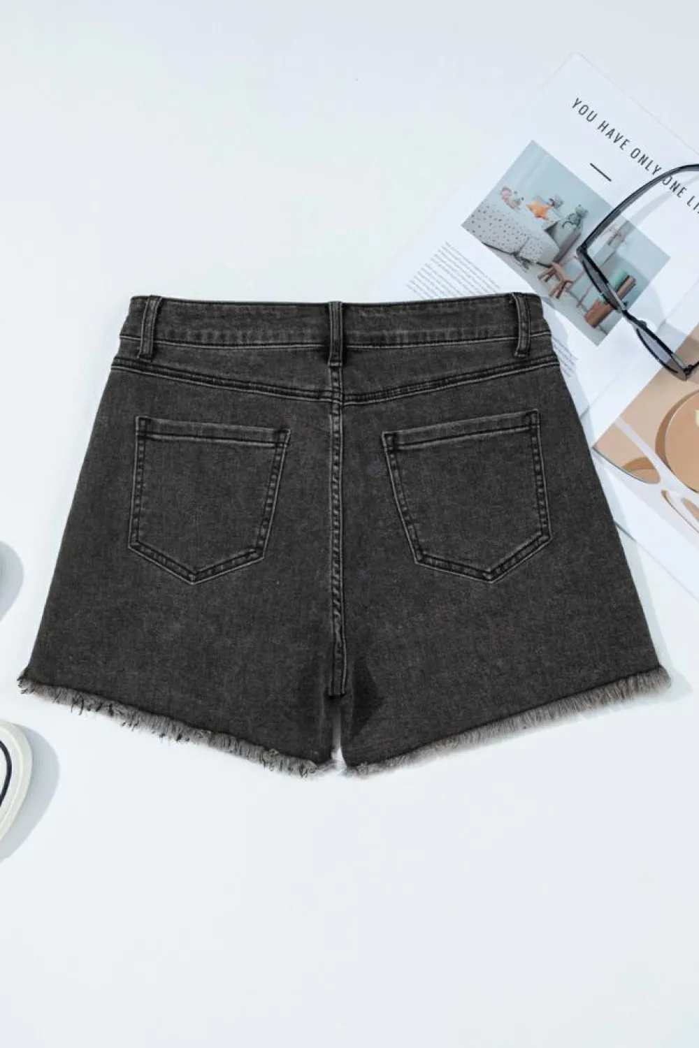 Best Dear-Lover Raw Hem High Waist Denim Shorts Carbon Grey