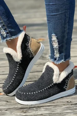 Sale Dear-Lover Suede Stitching Patchwork Plush Lined Anklet Boots Carbon Grey