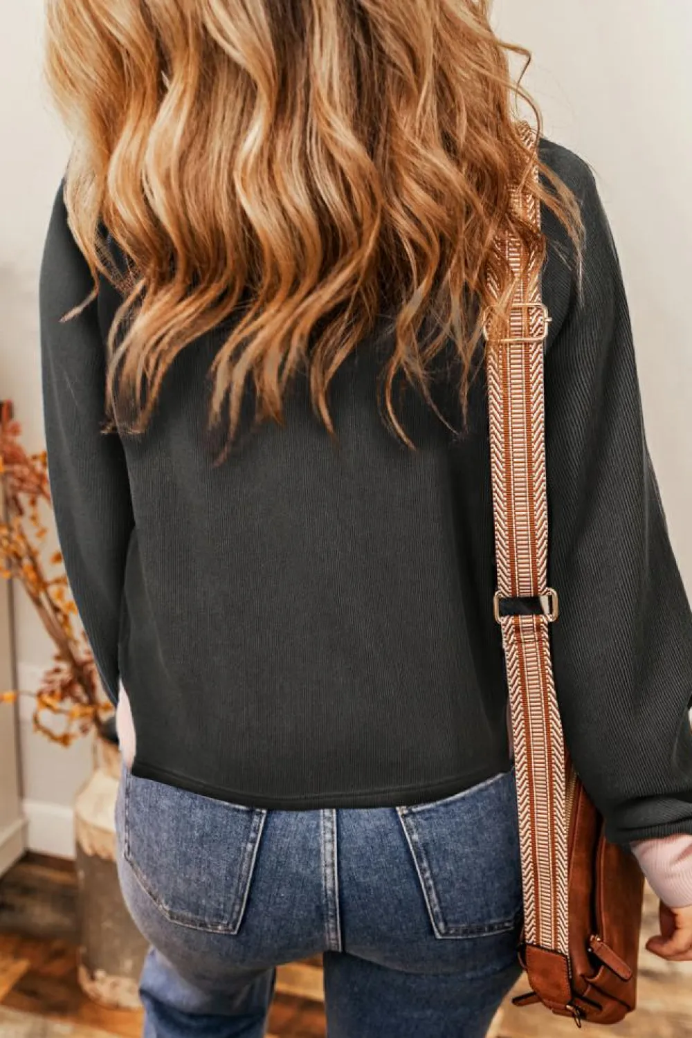 Online Dear-Lover Textured Contrast Stitching Henley Top Carbon Grey