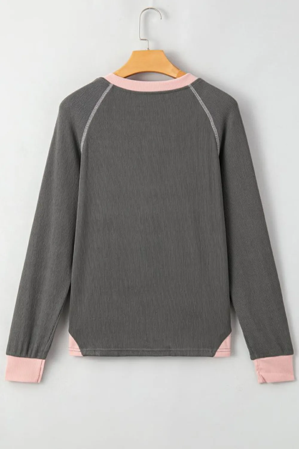 Online Dear-Lover Textured Contrast Stitching Henley Top Carbon Grey