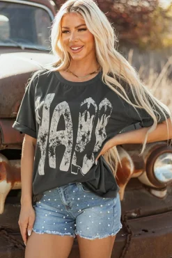 New Dear-Lover Vintage Yall Cowboy Boots Graphic Tee Carbon Grey
