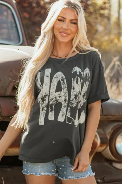 New Dear-Lover Vintage Yall Cowboy Boots Graphic Tee Carbon Grey