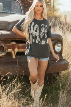 New Dear-Lover Vintage Yall Cowboy Boots Graphic Tee Carbon Grey