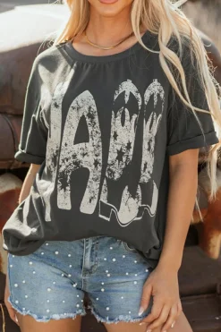 New Dear-Lover Vintage Yall Cowboy Boots Graphic Tee Carbon Grey
