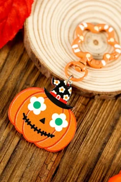 Fashion Dear-Lover Acrylic Witch Pumpkin Face Halloween Keychain Carrot