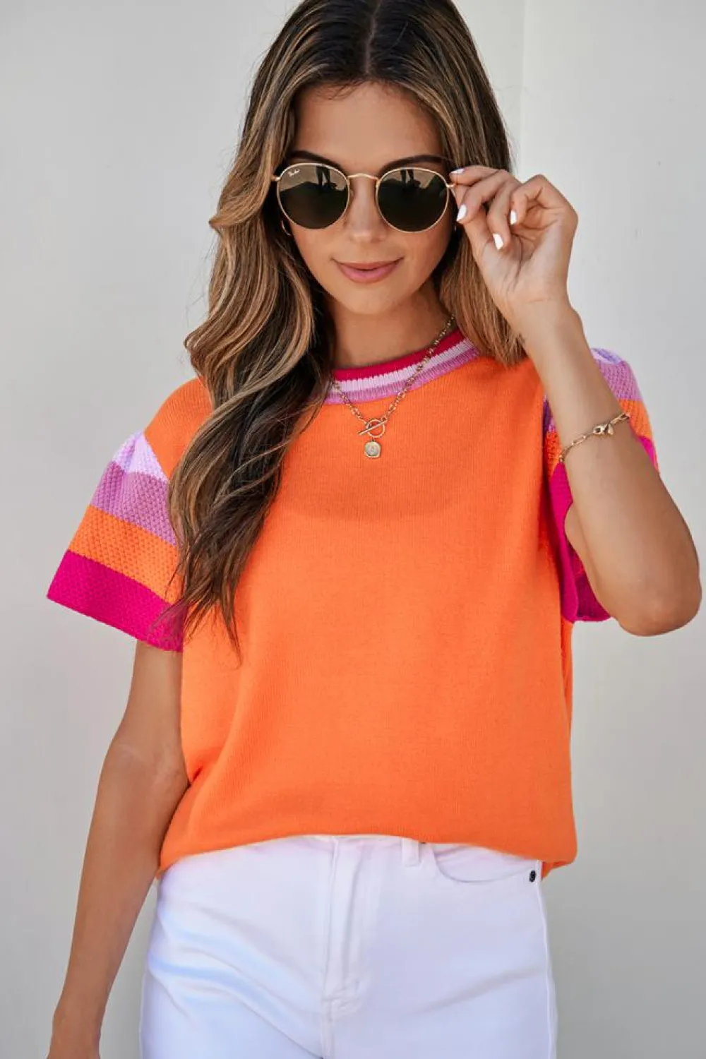 Discount Dear-Lover Contrast Flutter Sleeves Knitted Sweater T Shirt Carrot
