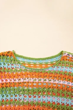 Online Dear-Lover Multi Stripe Open Knit Sweater Beach Cover Up Carrot
