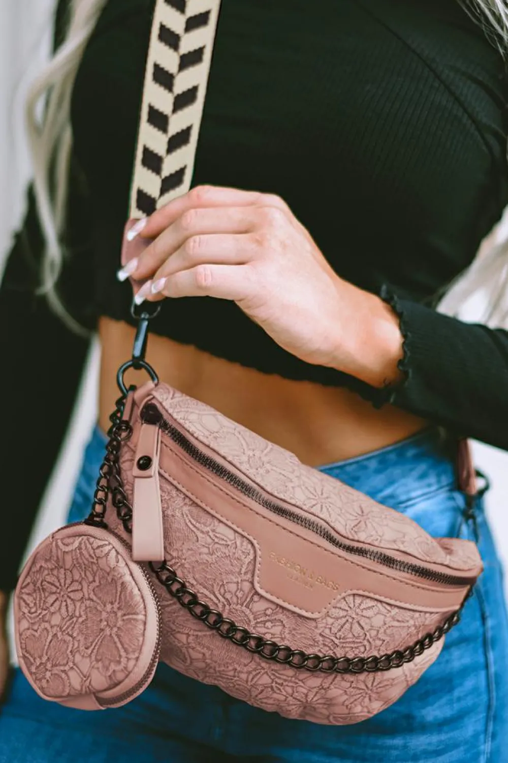 New Dear-Lover Casual Colorblock Strap Chain Shoulder Bag With Coin Purse Pale Chestnut
