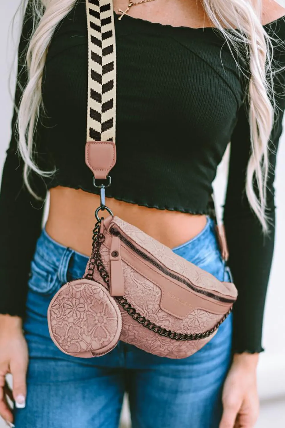 New Dear-Lover Casual Colorblock Strap Chain Shoulder Bag With Coin Purse Pale Chestnut