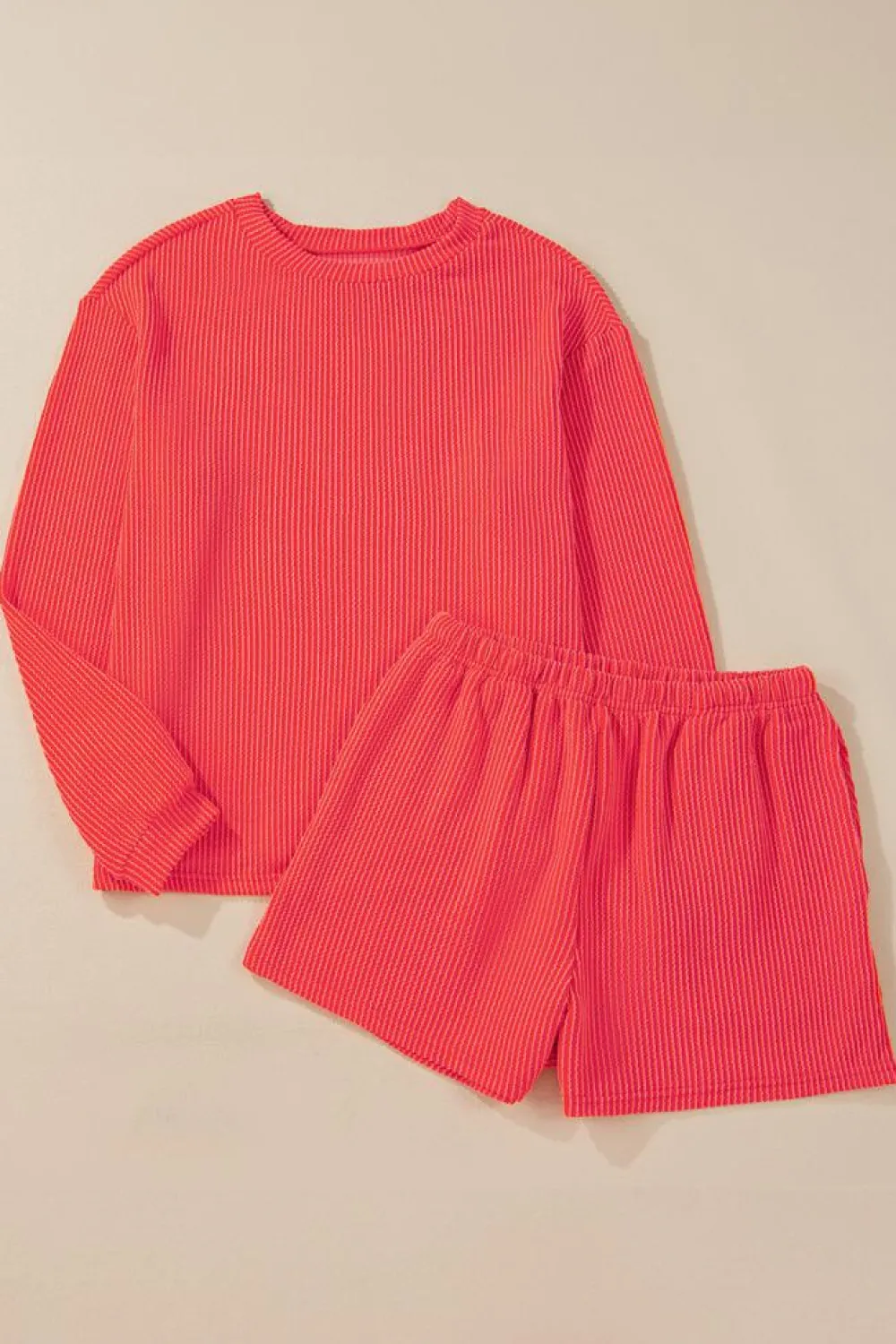 Sale Dear-Lover Casual Corded Knit Long Sleeve Top and High Waist Shorts Set Gold Flame