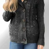 Discount Dear-Lover Charcoal Long Sleeve Button-up Hooded Cardigans Gray