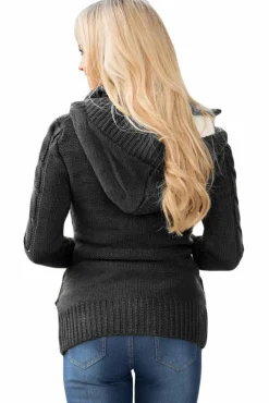 Discount Dear-Lover Charcoal Long Sleeve Button-up Hooded Cardigans Gray