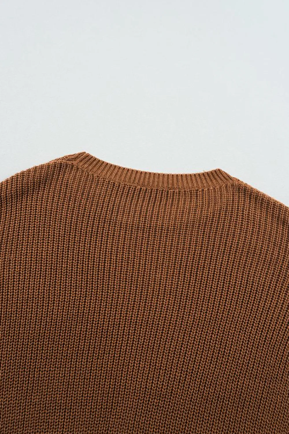 Clearance Dear-Lover Beaded Drop Shoulder Round Neck Sweater Chestnut