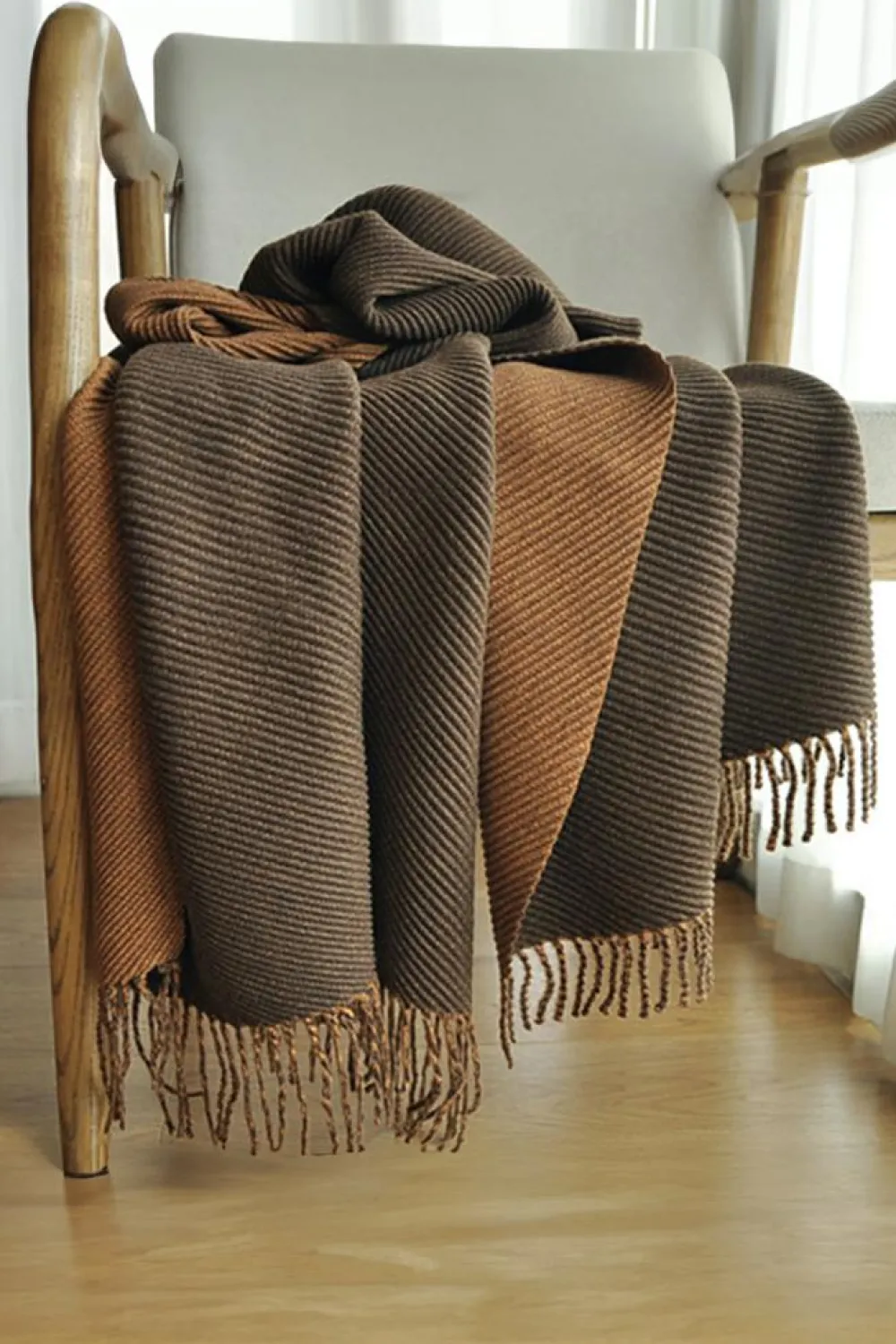 Hot Dear-Lover Bohemian Fringe Trim Textured Scarf Chestnut