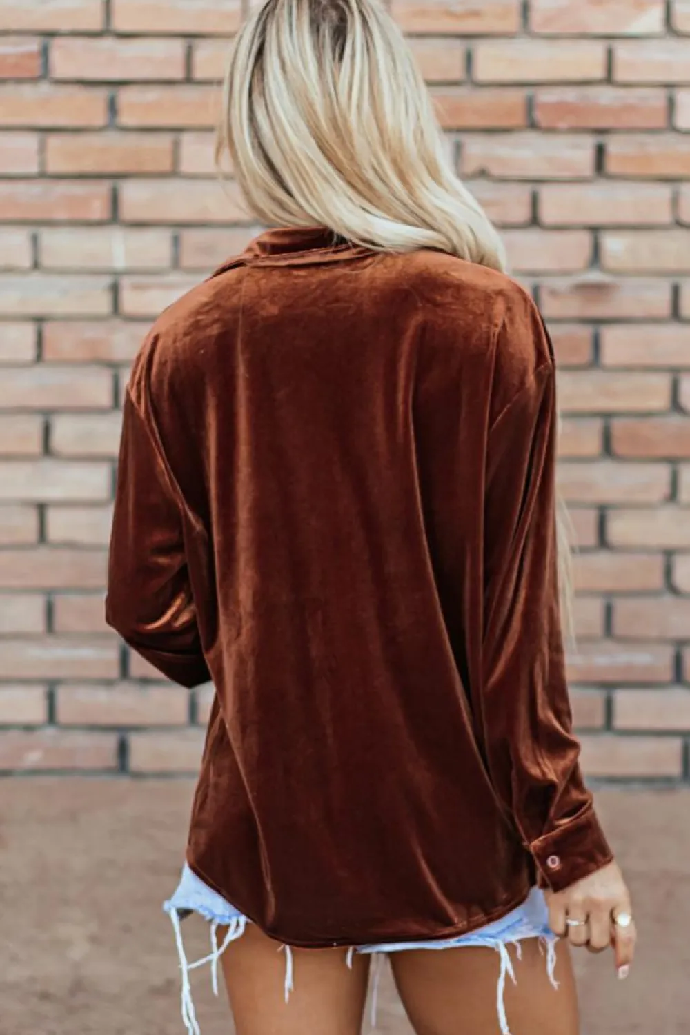 New Dear-Lover Chest Pocket Velvet Shirt Chestnut