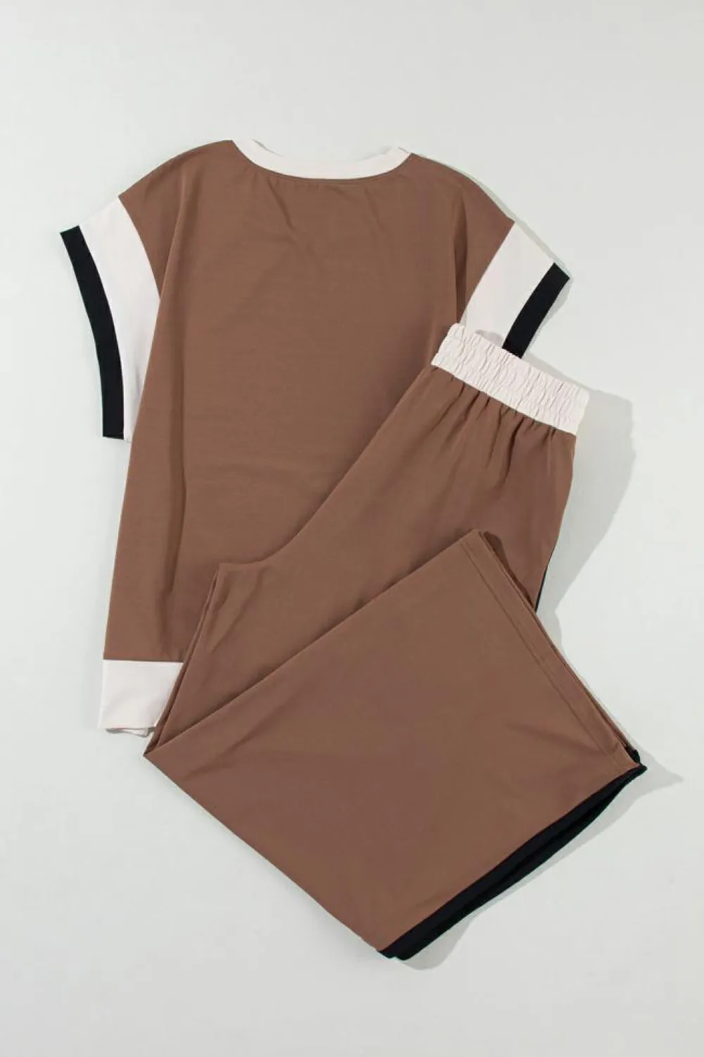 Hot Dear-Lover Color Block Detail Casual Two-piece Outfit Chestnut