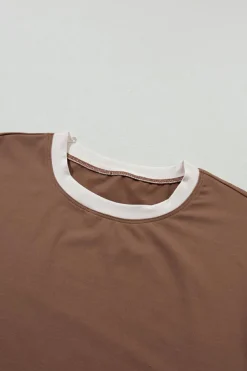 Hot Dear-Lover Color Block Detail Casual Two-piece Outfit Chestnut