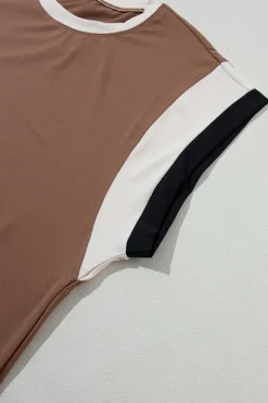 Hot Dear-Lover Color Block Detail Casual Two-piece Outfit Chestnut