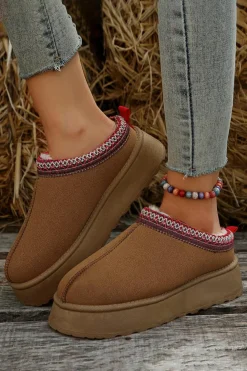 Clearance Dear-Lover Contrast Print Suede Plush Lined Snow Boots Chestnut