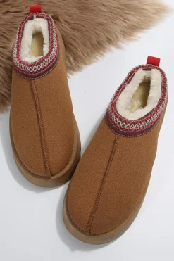 Clearance Dear-Lover Contrast Print Suede Plush Lined Snow Boots Chestnut