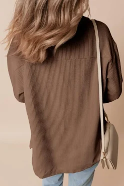 Online Dear-Lover Corduroy Flap Pocket Button Up Shacket Chestnut