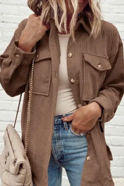 Online Dear-Lover Corduroy Flap Pocket Button Up Shacket Chestnut