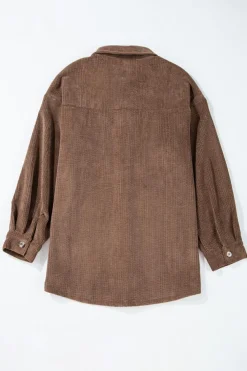Online Dear-Lover Corduroy Flap Pocket Button Up Shacket Chestnut