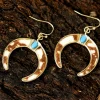 Online Dear-Lover Cow Print Turquoise Inlay Crescent Shaped Dangle Earrings Chestnut