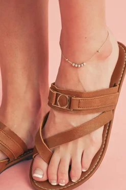Online Dear-Lover Cross Toe Metal Buckle Leathered Flat Slippers Chestnut