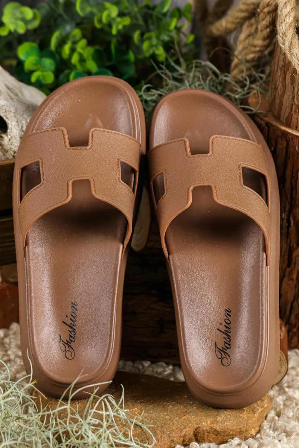Outlet Dear-Lover Cutout Design Open Toe Platform Slippers (Run Small, Size Up) Chestnut