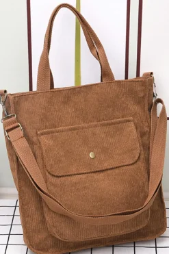 Hot Dear-Lover Detachable Shoulder Strap Large Corduroy Bag Chestnut