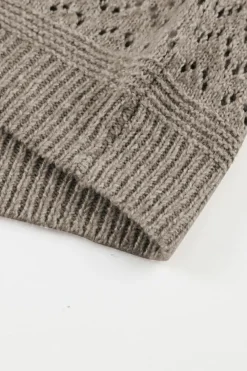 Clearance Dear-Lover Eyelet Pattern Detail V Neck Drop Shoulder Sweater Chestnut