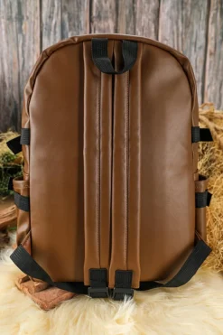 Discount Dear-Lover Faux Leather Zipped Large Capacity Backpack Chestnut