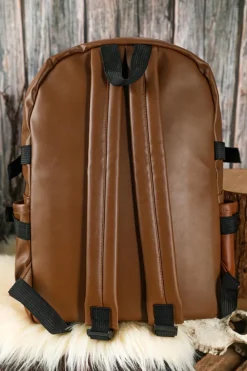 Discount Dear-Lover Faux Leather Zipped Large Capacity Backpack Chestnut