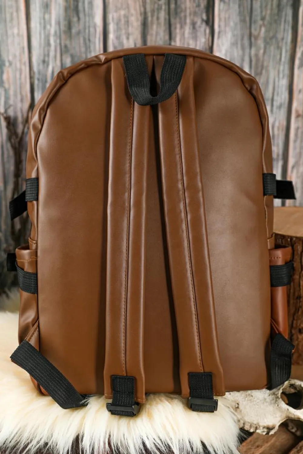 Discount Dear-Lover Faux Leather Zipped Large Capacity Backpack Chestnut